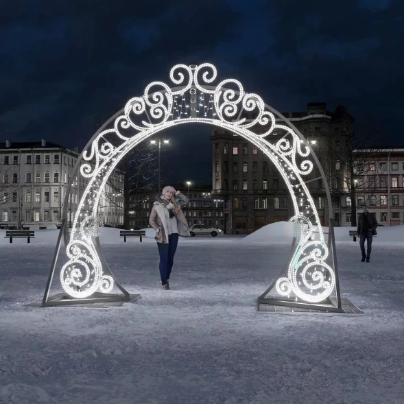 Светодиодная арка Снегурочка 3.8*3.3 м., холодный-белый, (ARK-001-1001)