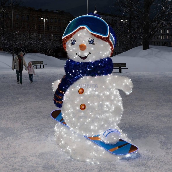 Светодиодная фигура из мишуры Снеговик Сноубордист 2.45 м., (3DGR812)