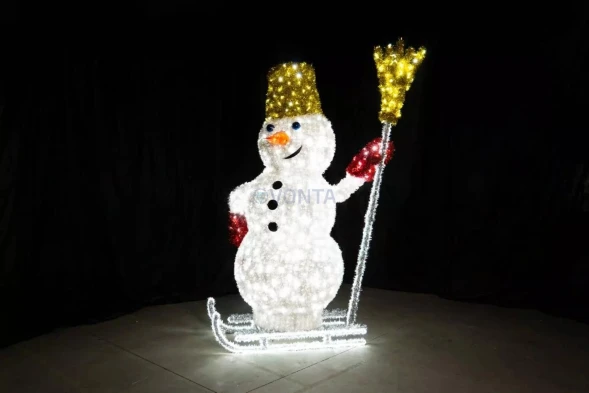 Светодиодная фигура из мишуры Снеговик на санках 2.8 м., (3DGR317)