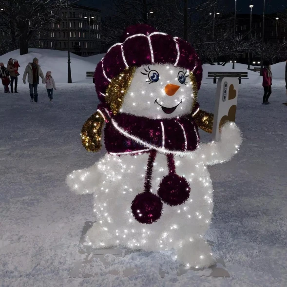 Светодиодная фигура из мишуры Снеговик Фотограф 2.03 м., (3DGR811)