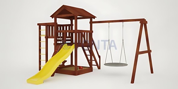 Детская площадка Савушка Мастер 3 с качелями Гнездо 1 метр (Махагон)