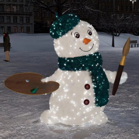 Светодиодная фигура из мишуры Снеговик Художник 2.07 м., (3DGR809)