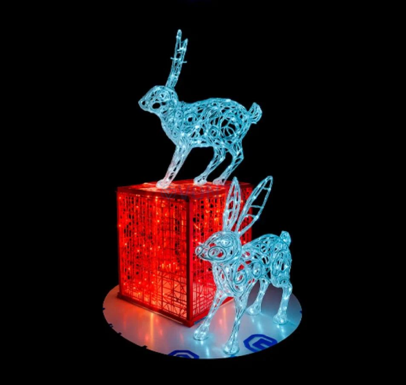 Комплект светодиодных фигур Зайцы 2 шт. 50 см. с подарком 50 см., (SR188)