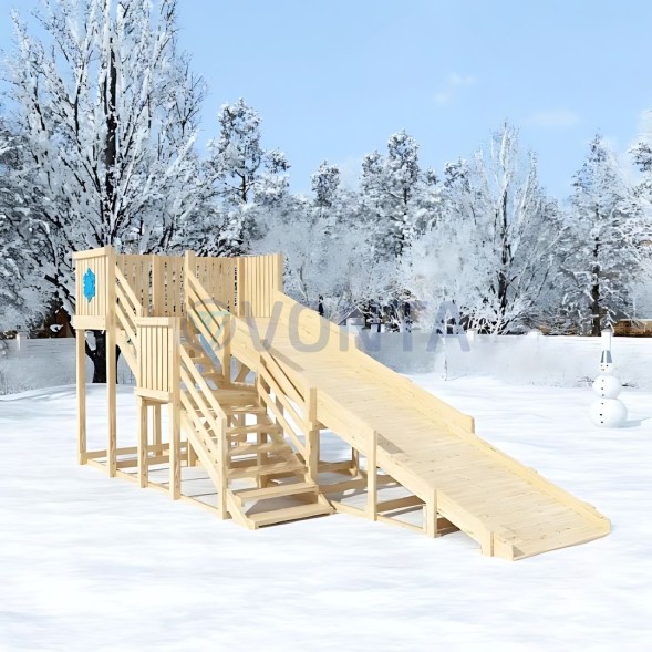 Детская деревянная зимняя горка IgraGrad Snow Fox скат 5.9 м без окраски