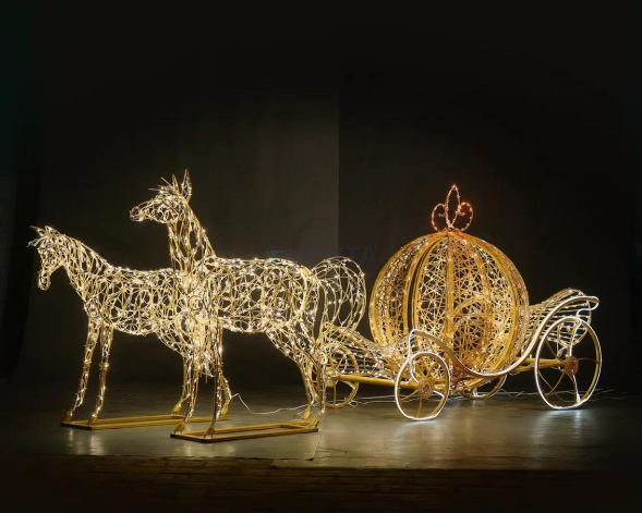 Светодиодная фотозона Карета маленькой Принцессы с конями 150 см., (SR119)