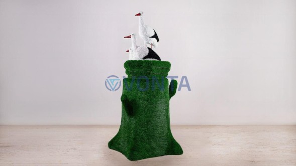 Топиари композиция 3 аиста на пне — газон Deluxe+Eco