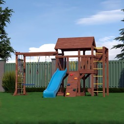 Детская деревянная игровая площадка для улицы дачи CustWood Scout SC10 с большой деревянной крышей