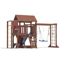 Детская деревянная игровая площадка для улицы дачи CustWood Scout SC10 с большой деревянной крышей