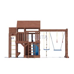 Детская деревянная игровая площадка для улицы дачи CustWood Scout SC10 с большой деревянной крышей