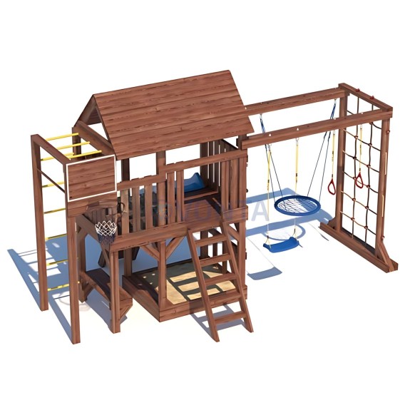 Детская деревянная игровая площадка для улицы дачи CustWood Scout SC10 с большой деревянной крышей
