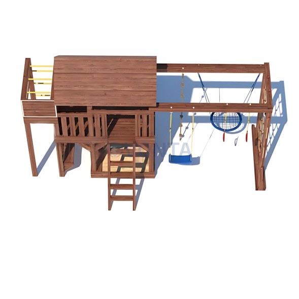 Детская деревянная игровая площадка для улицы дачи CustWood Scout SC10 с большой деревянной крышей