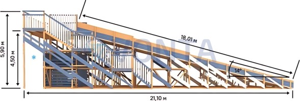 Зимняя деревянная горка IgraGrad Snow Fox скат 18 м мод.3