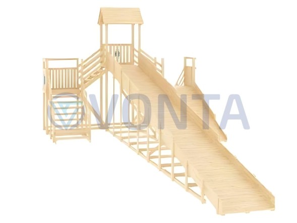 Зимняя деревянная горка IgraGrad Snow Fox 12 м две лестницы без окраски