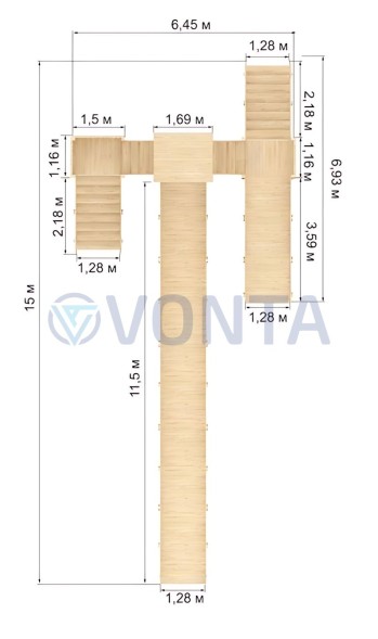 Зимняя деревянная горка IgraGrad Snow Fox 12 м две лестницы без окраски