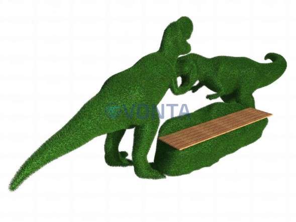 Топиари композиция динозавры схватка, с лавочкой, h=150 см — газон Есо