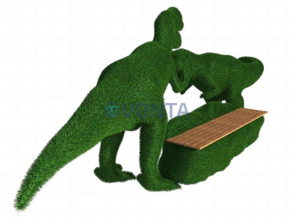 Топиари композиция динозавры схватка, с лавочкой, h=150 см — газон Есо