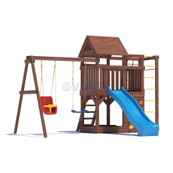 Детская деревянная игровая площадка для улицы дачи CustWood Scout SC4 с деревянной крышей