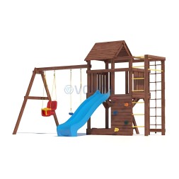 Детская деревянная игровая площадка для улицы дачи CustWood Scout SC4 с деревянной крышей