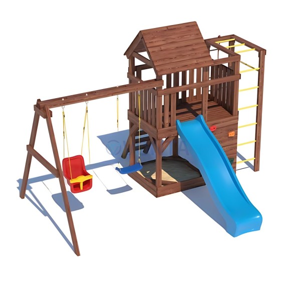 Детская деревянная игровая площадка для улицы дачи CustWood Scout SC4 с деревянной крышей
