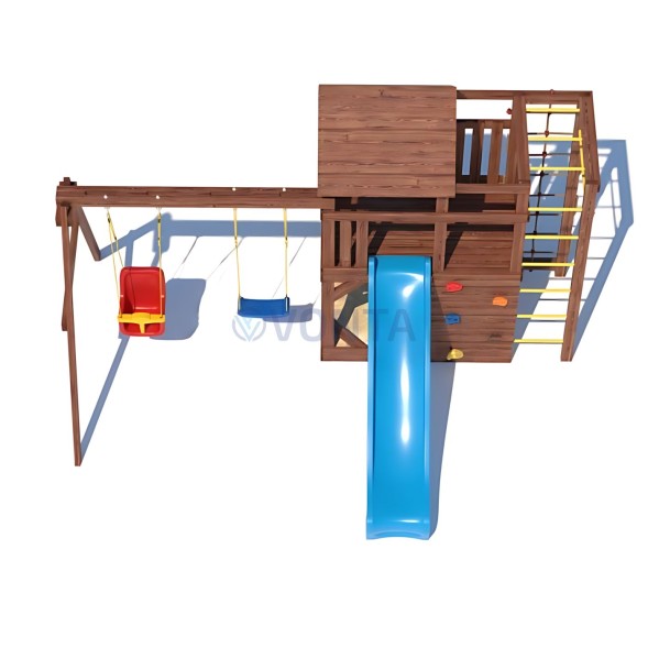Детская деревянная игровая площадка для улицы дачи CustWood Scout SC4 с деревянной крышей