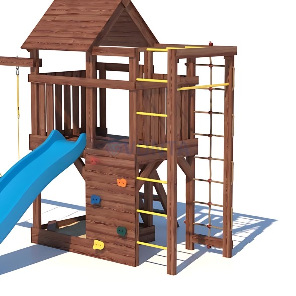 Детская деревянная игровая площадка для улицы дачи CustWood Scout SC4 с деревянной крышей