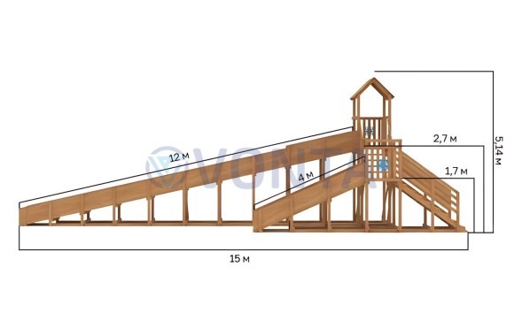 Зимняя деревянная горка IgraGrad Snow Fox 12 м с двумя скатами