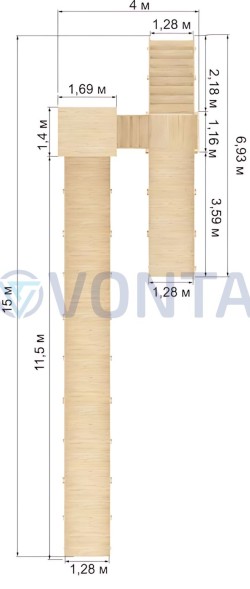 Зимняя деревянная горка IgraGrad Snow Fox 12 м с двумя скатами без окраски