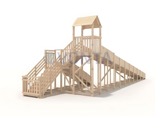 Зимняя деревянная горка IgraGrad Snow Fox 12 м с двумя скатами без окраски