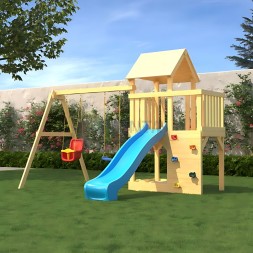 Детская деревянная игровая площадка для улицы дачи CustWood Scout S3 с деревянной крышей