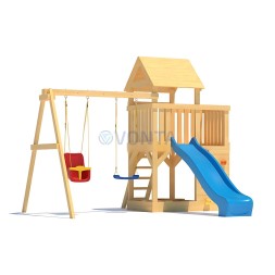 Детская деревянная игровая площадка для улицы дачи CustWood Scout S3 с деревянной крышей