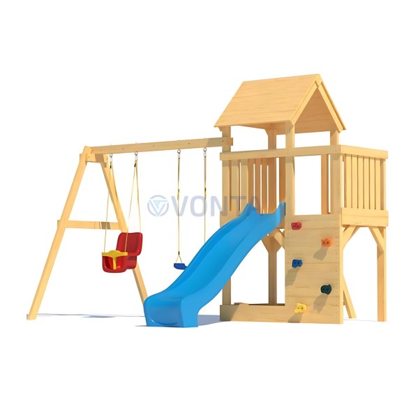 Детская деревянная игровая площадка для улицы дачи CustWood Scout S3 с деревянной крышей