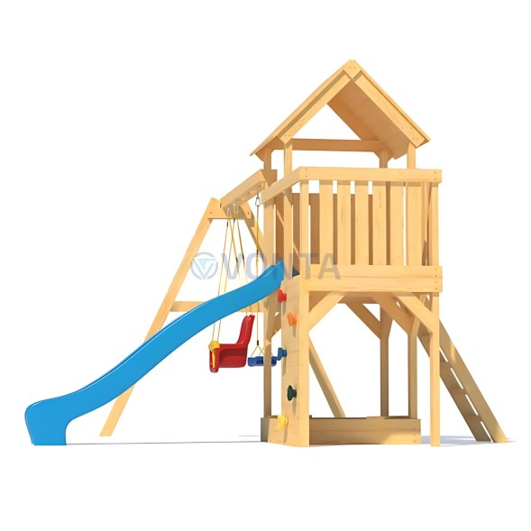 Детская деревянная игровая площадка для улицы дачи CustWood Scout S3 с деревянной крышей