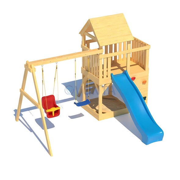Детская деревянная игровая площадка для улицы дачи CustWood Scout S3 с деревянной крышей