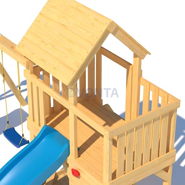 Детская деревянная игровая площадка для улицы дачи CustWood Scout S3 с деревянной крышей