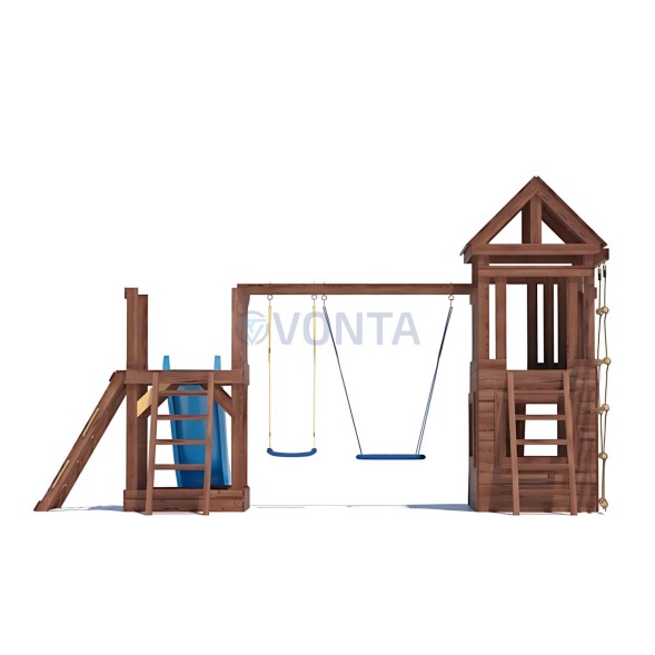 Детская деревянная игровая площадка для улицы дачи CustWood Scout SC9 с деревянной крышей