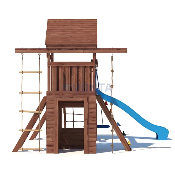Детская деревянная игровая площадка для улицы дачи CustWood Scout SC9 с деревянной крышей