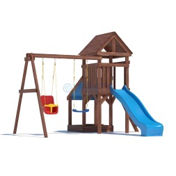 Детская деревянная игровая площадка для улицы дачи CustWood Scout SC6 с деревянной крышей