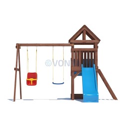 Детская деревянная игровая площадка для улицы дачи CustWood Scout SC6 с деревянной крышей