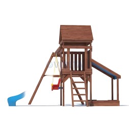 Детская деревянная игровая площадка для улицы дачи CustWood Scout SC6 с деревянной крышей