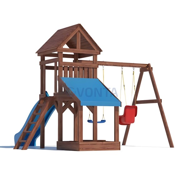 Детская деревянная игровая площадка для улицы дачи CustWood Scout SC6 с деревянной крышей