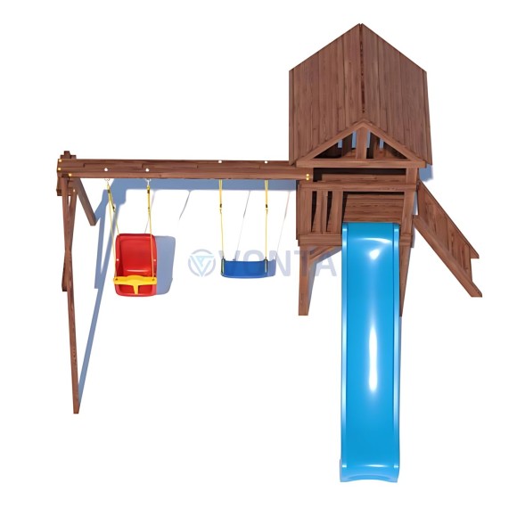 Детская деревянная игровая площадка для улицы дачи CustWood Scout SC6 с деревянной крышей